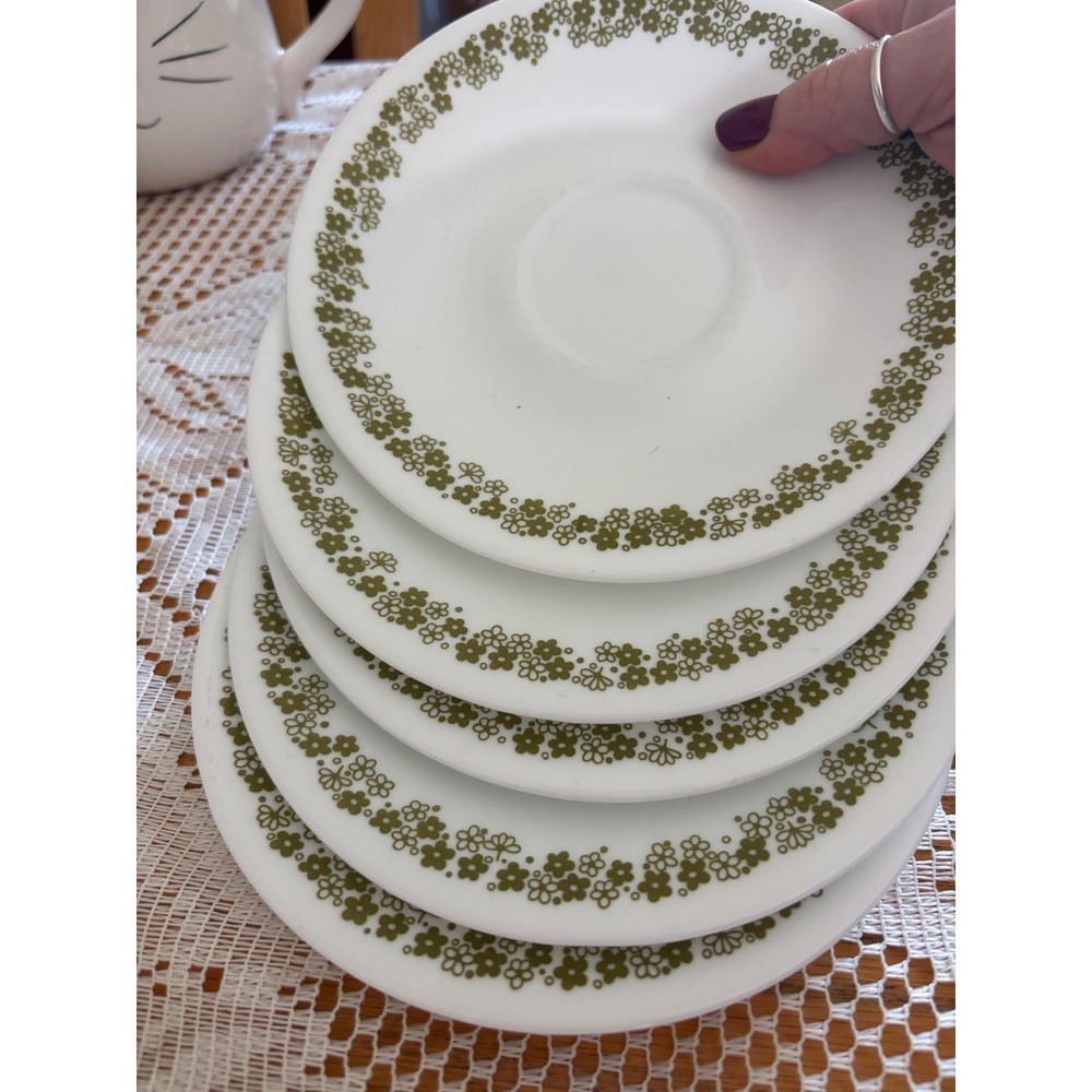Corelle Spring Blossom Green Saucers Set of 5 Crazy Daisy Corning Vitrelle 6.25"